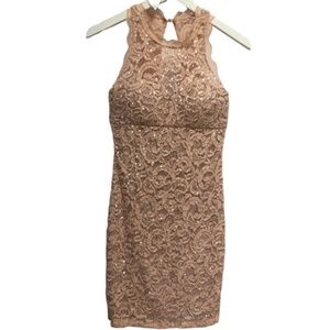 My Michelle Blush Pink Lace Halter Cocktail Dress Size 1 for Party or Prom